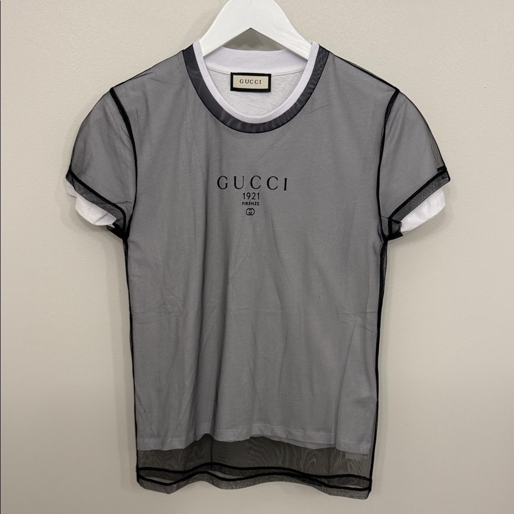 Gucci Black Sheer Mesh Tee with White Inner Layer